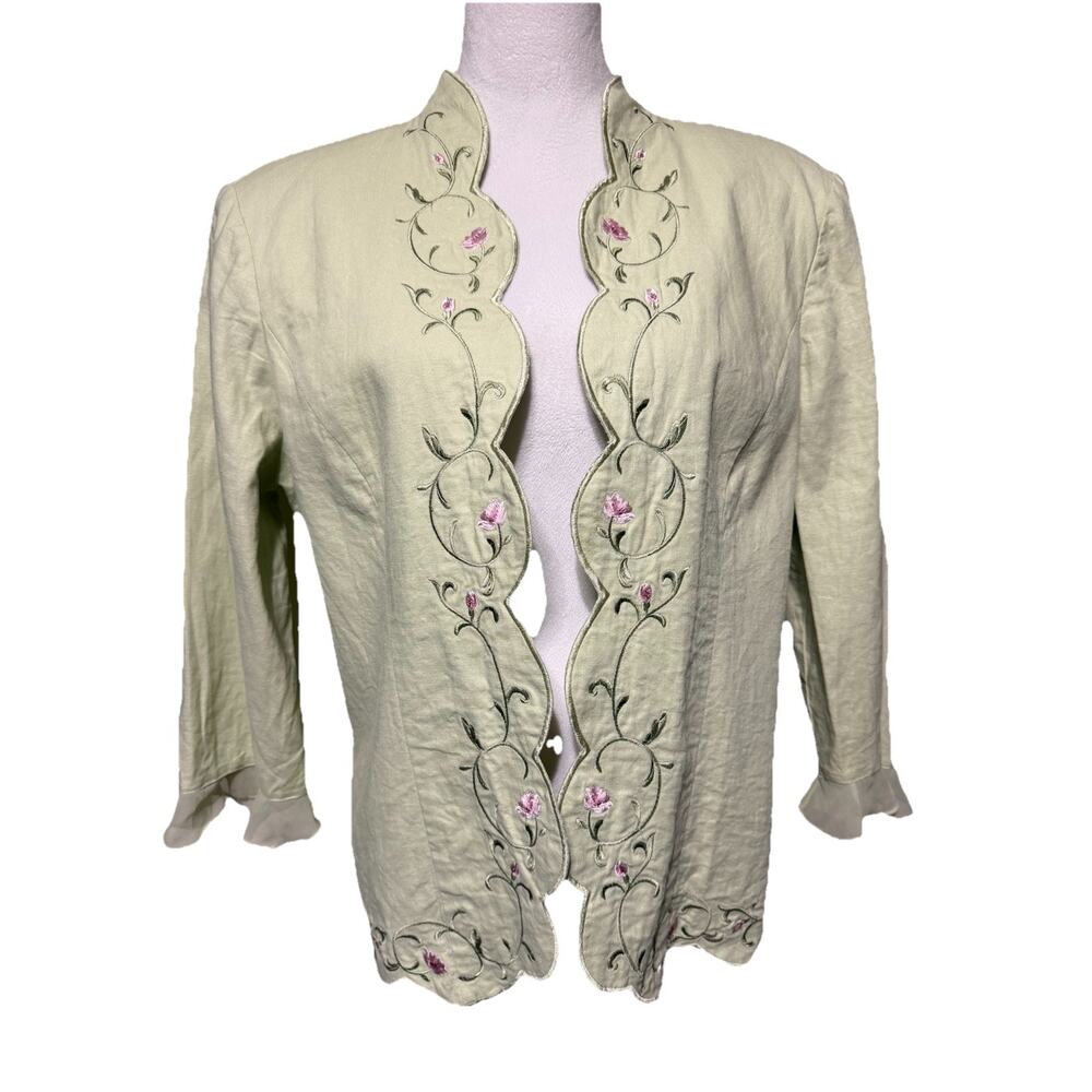 Light Sage Embroidered Scallop-Edge Women’s Jacket